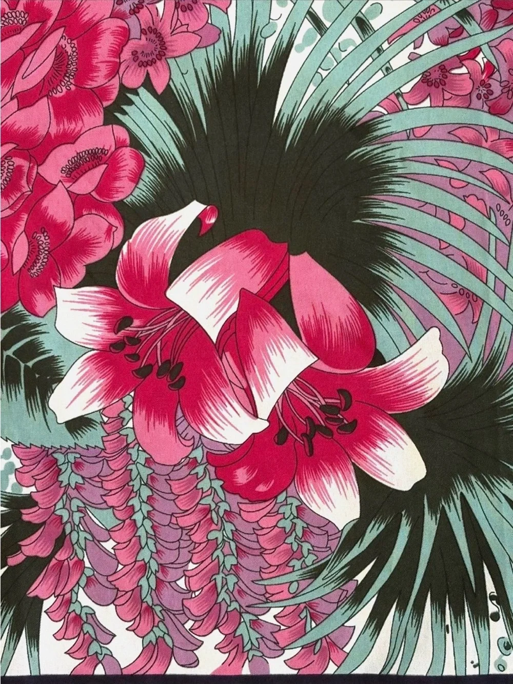 Floral Square Scarf Pink Navy Botanical 27 x 27 Rose Hydrangea Lily